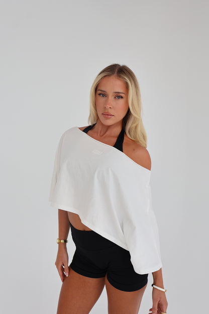 Oversized cropped off the shoulder tee - White