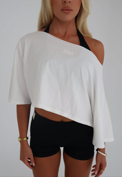 Oversized cropped off the shoulder tee - White