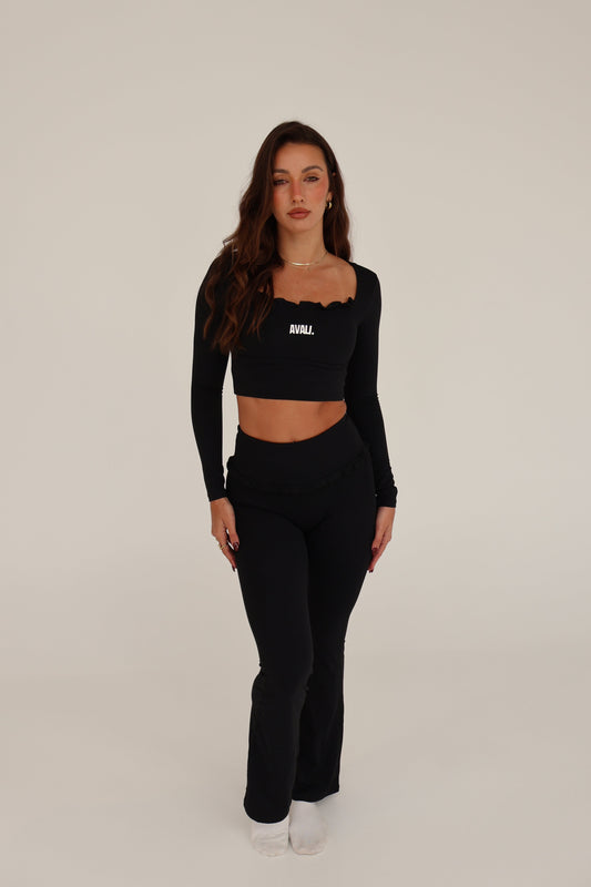 Frill Flare Pants - Black