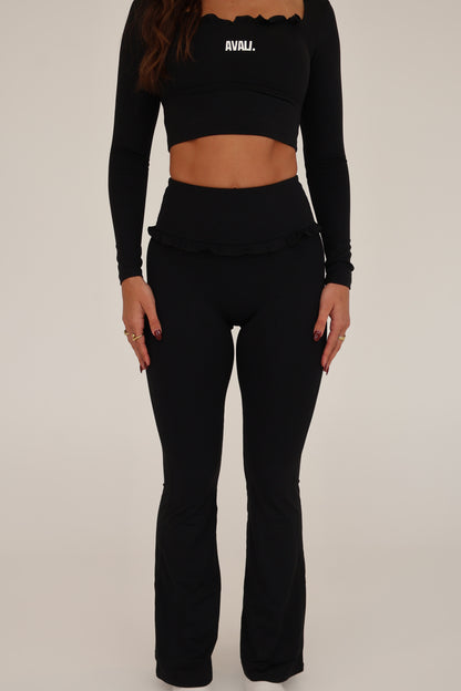 Frill Flare Pants - Black