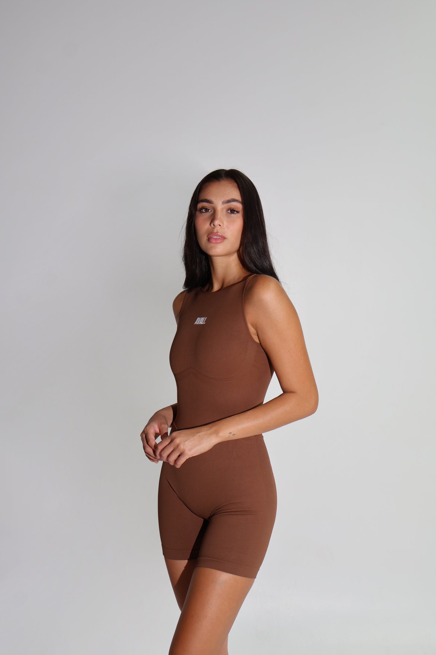 Elevate V Back Romper - Brown