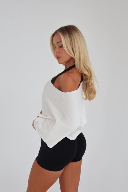 Oversized cropped off the shoulder tee - White